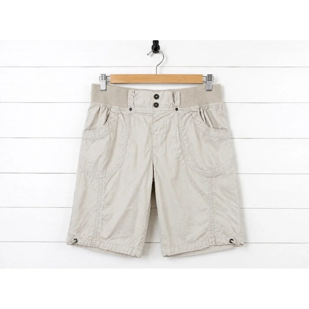 Dash Women Beige Khaki Cargo Shorts Elastic Waist PXL Cotton Drawstring Hem